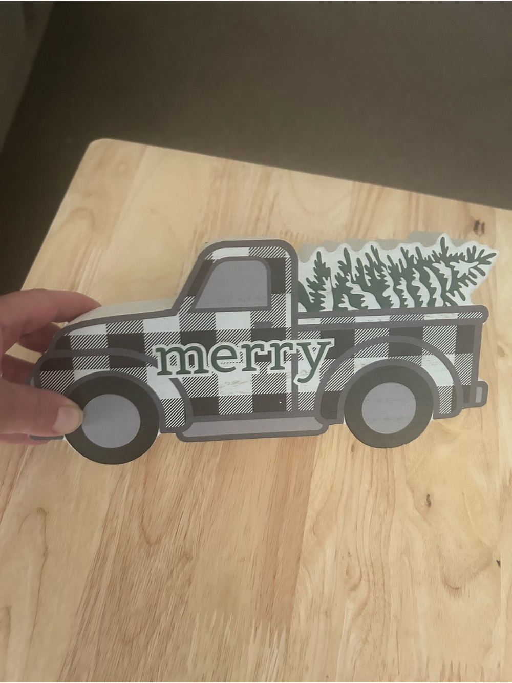 Holiday Plaid Truck 'Merry' Decorative Sign - Black & White